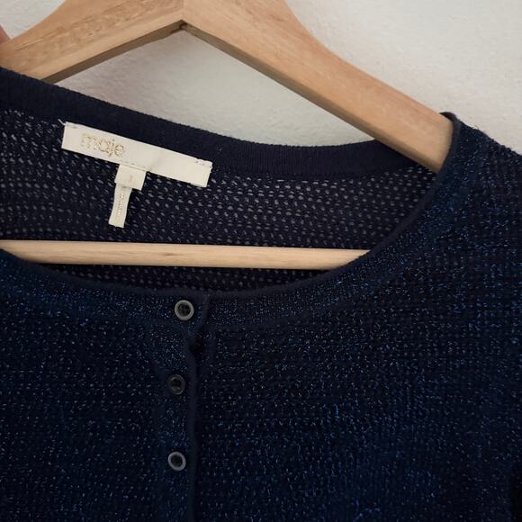 Maje Myrtille Metallic Henley Lurex Jumper Sweater Sz Small - Picture 2 of 5